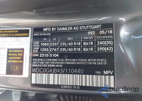 2018 Mercedes-Benz Glc 300 из США, поврежденный, VIN WDC0G4JB4JV110440